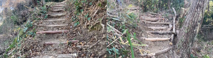 （山本部長ギャラリー）「山道の階段」作りです。